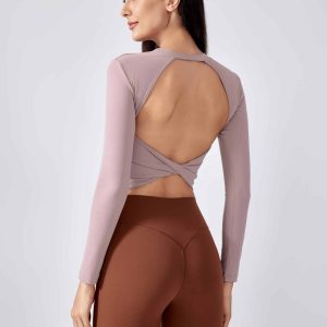 top manga corta deportivo open back long sleeve crop top